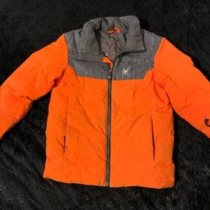 Spyder Orange and Gray Kids Puffer Jacket